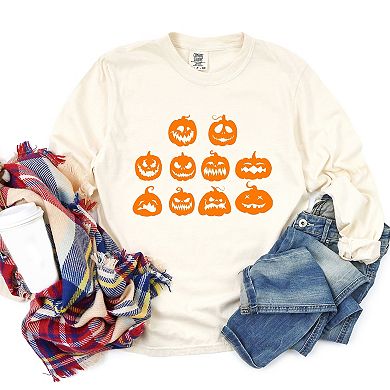 Simply Sage Market Halloween Pumpkin Faces Garment Dyed Long Sleeve