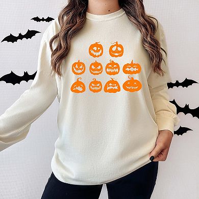 Simply Sage Market Halloween Pumpkin Faces Garment Dyed Long Sleeve