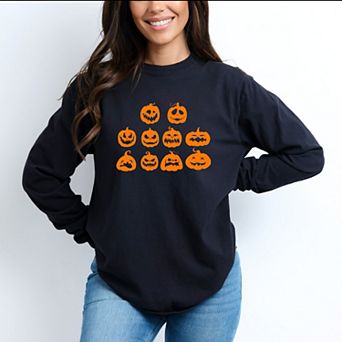 Simply Sage Market Halloween Pumpkin Faces Garment Dyed Long Sleeve