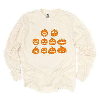 Simply Sage Market Halloween Pumpkin Faces Garment Dyed Long Sleeve