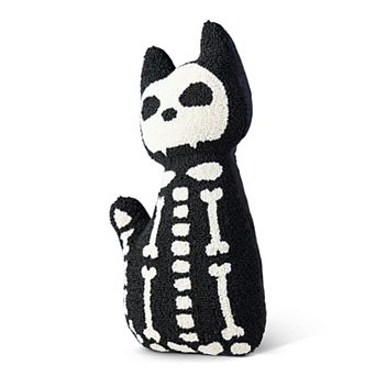 Glitzhome 18"H Skeleton Cat Shaped Pillow, Halloween Hooked Decorative Pillow