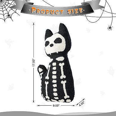 Glitzhome 18"H Skeleton Cat Shaped Pillow, Halloween Hooked Decorative Pillow