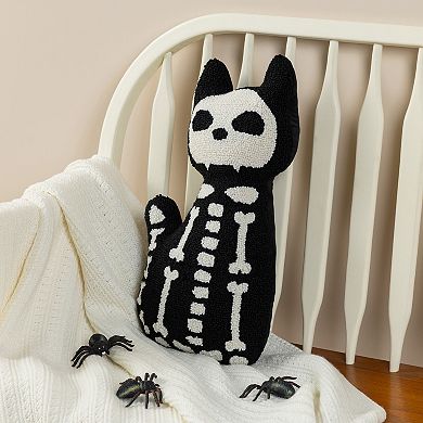 Glitzhome 18"H Skeleton Cat Shaped Pillow, Halloween Hooked Decorative Pillow