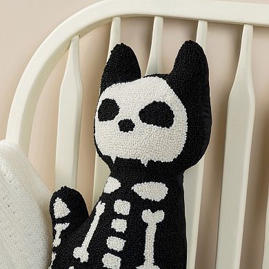 Glitzhome 18"H Skeleton Cat Shaped Pillow, Halloween Hooked Decorative Pillow