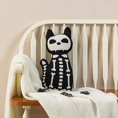 Glitzhome 18"H Skeleton Cat Shaped Pillow, Halloween Hooked Decorative Pillow