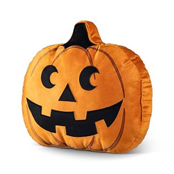 Glitzhome 15.5"L Fall and Halloween Pumpkin Pillow, Fabric Double Sided Decorative Pillow