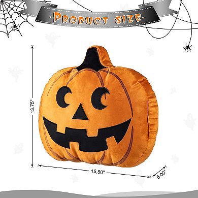 Glitzhome 15.5"L Fall and Halloween Pumpkin Pillow, Fabric Double Sided Decorative Pillow