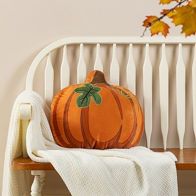 Glitzhome 15.5"L Fall and Halloween Pumpkin Pillow, Fabric Double Sided Decorative Pillow