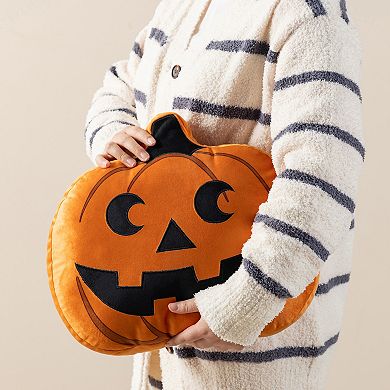 Glitzhome 15.5"L Fall and Halloween Pumpkin Pillow, Fabric Double Sided Decorative Pillow