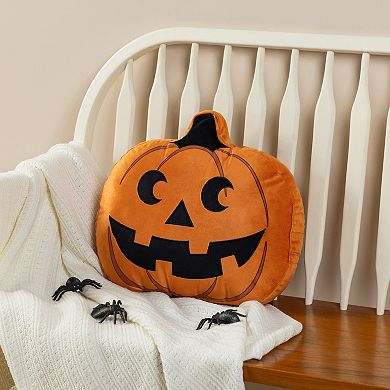 Glitzhome 15.5"L Fall and Halloween Pumpkin Pillow, Fabric Double Sided Decorative Pillow