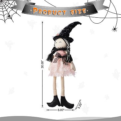 Glitzhome 29”H Pink Fabric Dressed Witch Sitter, Halloween Table Decor