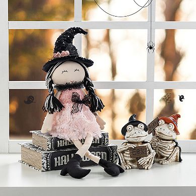 Glitzhome 29”H Pink Fabric Dressed Witch Sitter, Halloween Table Decor