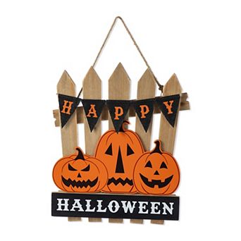 Glitzhome 14"H Jack O Lantern Door Hanger, Halloween Wood Hanging Wall Decor