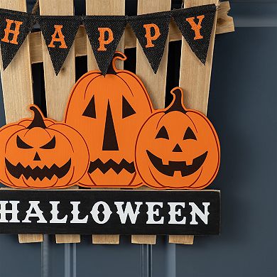 Glitzhome 14"H Jack O Lantern Door Hanger, Halloween Wood Hanging Wall Decor