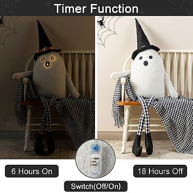 Glitzhome 65.25"H Oversized Ghost Sitter Porch Decor, Lighted Fabric Halloween Decor