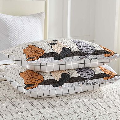 MarCielo 3-Pieces Cat Silhouette Checkered Quilt Bedspread Set
