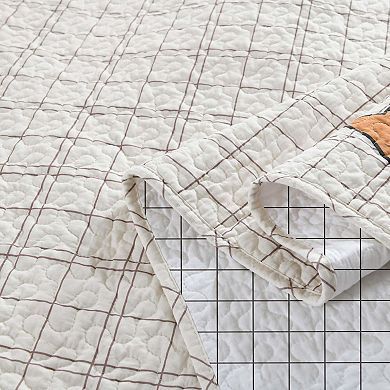 MarCielo 3-Pieces Cat Silhouette Checkered Quilt Bedspread Set