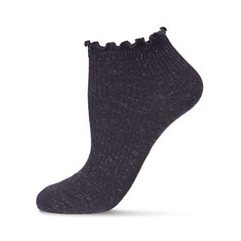 Sparkle Rib Scalloped Cuff Low Cut Socks
