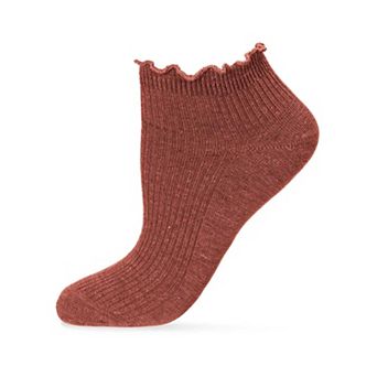 Sparkle Rib Scalloped Cuff Low Cut Socks