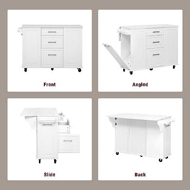 Merax 50.7" Kitchen Island with Storage Tilt Trash Can Cabinet and Pull Out Cabinet Organizer