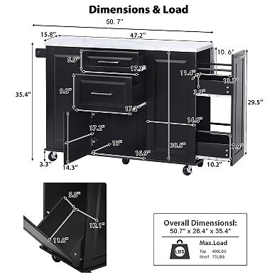 Merax 50.7" Kitchen Island with Storage Tilt Trash Can Cabinet and Pull Out Cabinet Organizer