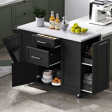 Merax 50.7" Kitchen Island with Storage Tilt Trash Can Cabinet and Pull Out Cabinet Organizer