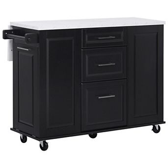 Merax 50.7" Kitchen Island with Storage Tilt Trash Can Cabinet and Pull Out Cabinet Organizer