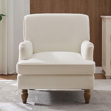 Merax Vintage Upholstered Linen Fabric Armchair with Antique Solid Wood Legs