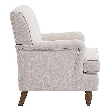 Merax Vintage Upholstered Linen Fabric Armchair with Antique Solid Wood Legs