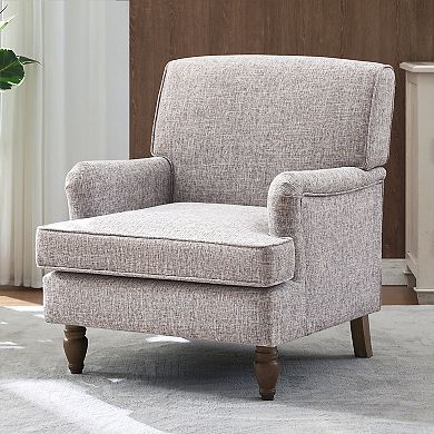 Merax Vintage Upholstered Linen Fabric Armchair with Antique Solid Wood Legs