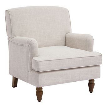 Merax Vintage Upholstered Linen Fabric Armchair with Antique Solid Wood Legs