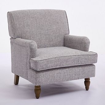 Merax Vintage Upholstered Linen Fabric Armchair with Antique Solid Wood Legs