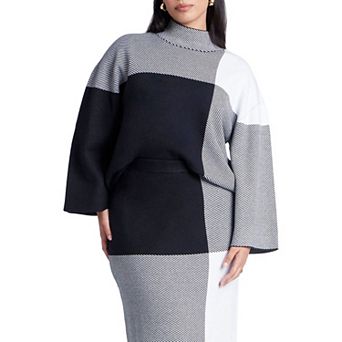 ELOQUII Women's Plus Size Mock Neck Intarsia Sweater