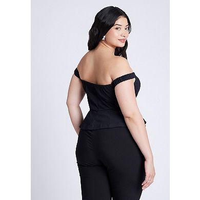 ELOQUII Women's Plus Size Off The Shoulder Peplum Top