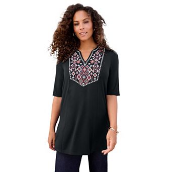 Roaman's Women's Plus Size Embroidered Swing Tunic