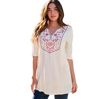 Roaman's Women's Plus Size Embroidered Swing Tunic