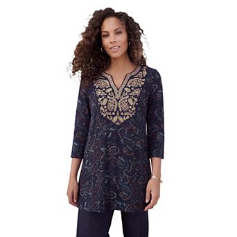 Roaman's Women's Plus Size Embroidered Swing Tunic