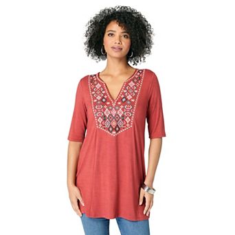 Roaman's Women's Plus Size Embroidered Swing Tunic