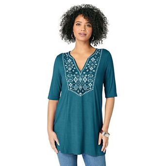 Roaman's Women's Plus Size Embroidered Swing Tunic