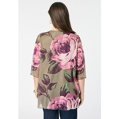 Roaman's Women's Plus Size Mesh Tulip Hem Tunic