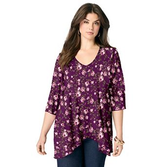 Roaman's Women's Plus Size Mesh Tulip Hem Tunic