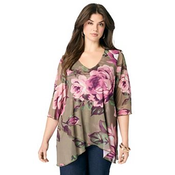 Roaman's Women's Plus Size Mesh Tulip Hem Tunic