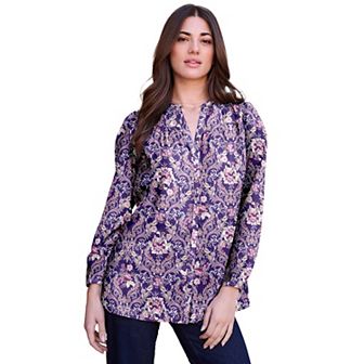Roaman's Women's Plus Size Buttoned V-Neck Blouse