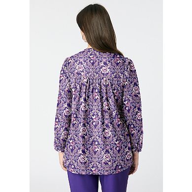 Roaman's Women's Plus Size Buttoned V-Neck Blouse
