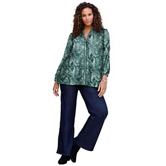 Roaman's Women's Plus Size Buttoned V-Neck Blouse