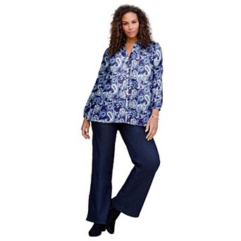 Roaman's Women's Plus Size Buttoned V-Neck Blouse