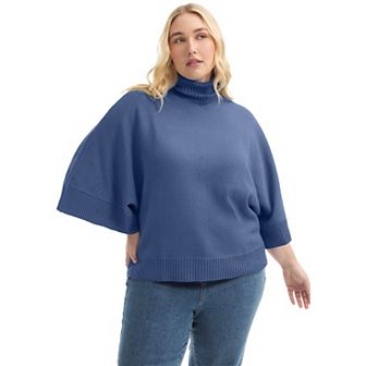 June + Vie Women's Plus Size Wide-Sleeve Turtleneck Sweater