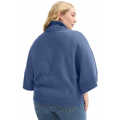 June + Vie Women's Plus Size Wide-Sleeve Turtleneck Sweater
