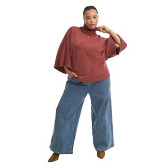 June + Vie Women's Plus Size Wide-Sleeve Turtleneck Sweater