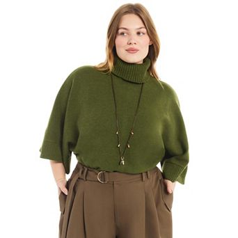 June & Vie Women's Plus Size Wide-Sleeve Turtleneck Sweater